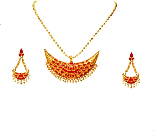 Assamese_Traditional_Gold_Plated_Red_Colour_Joonbiri_Chain_Jewellery_Set_For_Women